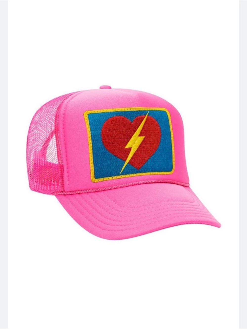 Aviator Nation Pink Mesh Trucker Hat with Heart & Lightning Patch